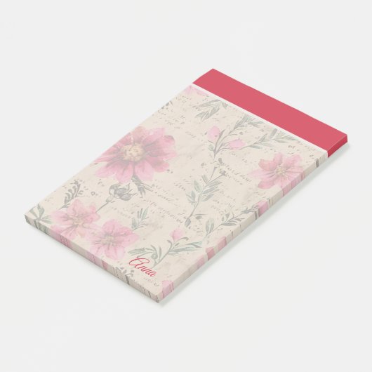 Aangepast script romantische  bloemenachtergrond post-it® notes (Schuin)
