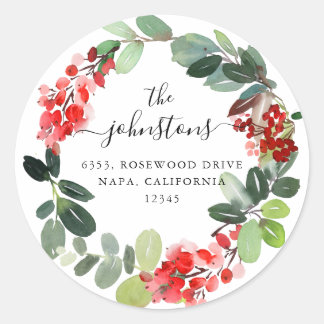 Aangepast Script Text Holiday WreatReturn-adres Ronde Sticker