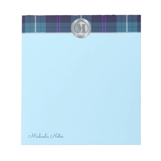 Aangepast script vastgelegd Tartan Metallic Steel  Notitieblok (Voorkant)