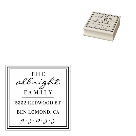 Aangepast Script Vierkante Achternaam Retouradres Rubberstempel (Gestempeld)