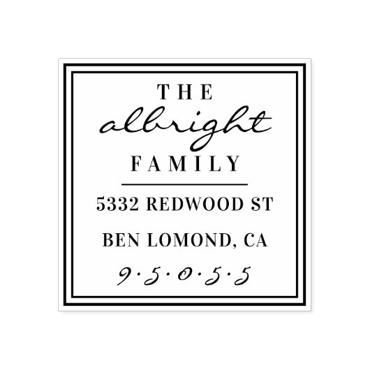 Aangepast Script Vierkante Achternaam Retouradres Rubberstempel (Afrduk)