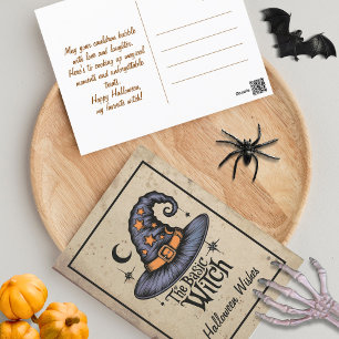 Aangepast script Vintage Zwart Oranje Halloween He Briefkaart