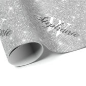 Aangepast script voor monogram Silver Glitter Cadeaupapier (Rol Hoek)