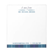 Aangepast script voor naam E-mail Tel Pset Tartan Notitieblok (Voorkant)