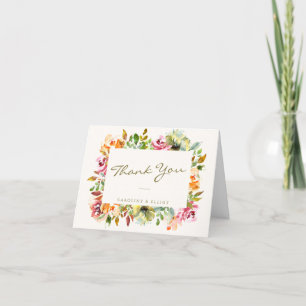 Aangepast script waterverf Floral Border Wedding Bedankkaart