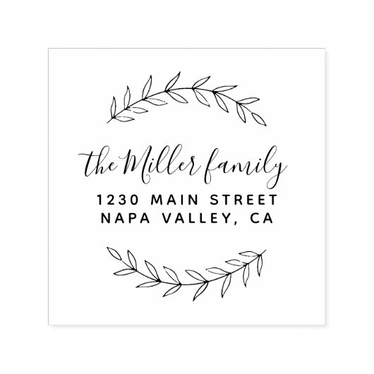 Aangepast scriptnaam Botanical Return-adres Zelfinktende Stempel (Design)