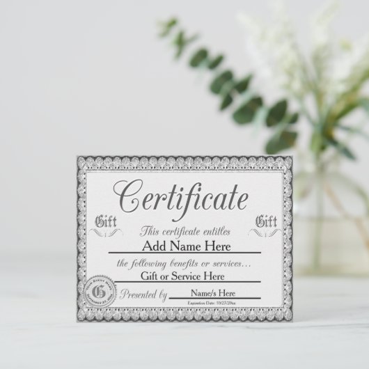 Aangepast Silver Cadeaubon voor uitnodigingen (Staand voorkant)