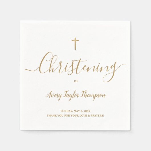 Aangepast SImple Gold Cross Christening Script Servet (Voorkant)