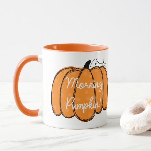 Aangepast Sinaasappel Goede Morning Pumpkin Mok (Met donut)