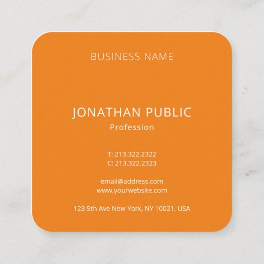 Aangepast Sinaasappel Modern Elegant Monogram Init Vierkante Visitekaartje (Achterkant)