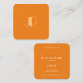 Aangepast Sinaasappel Modern Elegant Monogram Init Vierkante Visitekaartje (Voorkant / Achterkant)