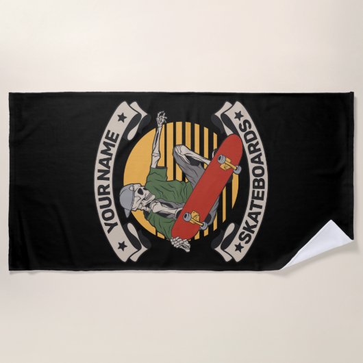 Aangepast skateboard nose Grab Skeleton Skater Strandlaken (Voorkant)