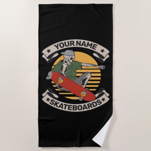 Aangepast skateboard nose Grab Skeleton Skater Strandlaken (Voorkant)