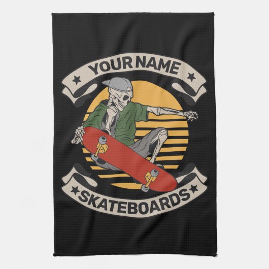 Aangepast skateboard nose Grab Skeleton Skater Theedoek (Verticaal)