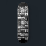 Aangepast skateboard van Cool Instagram Foto Colla<br><div class="desc">Cool,  modern skateboard dek met uw aangepaste Instagram Photo Collage. Pas het eenvoudig aan met je favoriete afbeeldingen. Maakt een geweldig weergavekader met een wandmontage (apart) voor een geweldige verjaardag of afstuderen cadeau! Dit ontwerp is zwart-wit.</div>