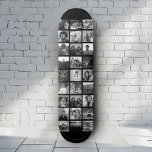 Aangepast skateboard van Cool Instagram Foto Colla<br><div class="desc">Cool,  modern skateboard dek met uw aangepaste Instagram Photo Collage. Pas het eenvoudig aan met je favoriete afbeeldingen. Maakt een geweldig weergavekader met een wandmontage (apart) voor een geweldige verjaardag of afstuderen cadeau! Dit ontwerp is zwart-wit.</div>