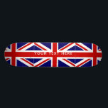 aangepast skateboarddek van de vlag van British Un Persoonlijk Skateboard<br><div class="desc">Patriottische Britse Unieschakelplankdek met de douanenaam Jack. Ontwerp van een schaatsen plank voor wollen jongens en meisjes. Fun Birthday cadeauidee voor kinderen. Personaliseer met douanenaam of monogram brieven. Geweldige 'Birthday gave' voor kinderen, zoon, kleinzoon, neef, neef, dochter, zus, broer, vrienden, enz. Moderne typografische sjabloon. Aangepaste achtergrondkleur. vlag van het Verenigd...</div>
