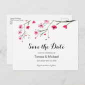 Aangepast, sla de Datum op, Waterverf kersen bloes Aankondigingskaart (Voorkant / Achterkant)