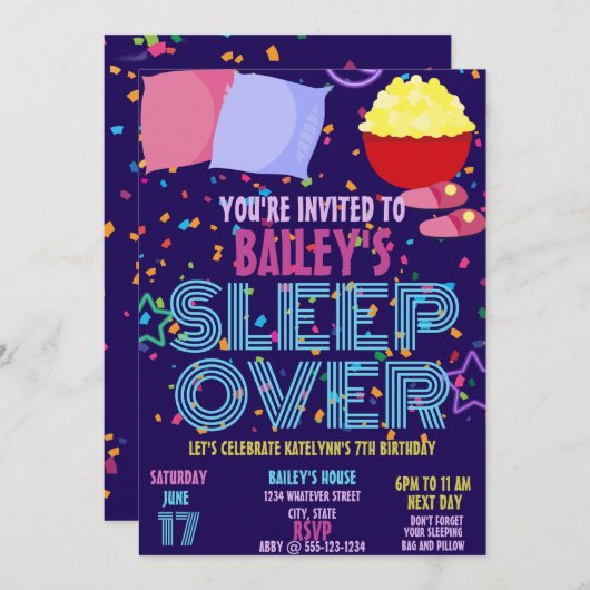 Aangepast Slaap-over-dag-feest Kaart (Voorkant / Achterkant)