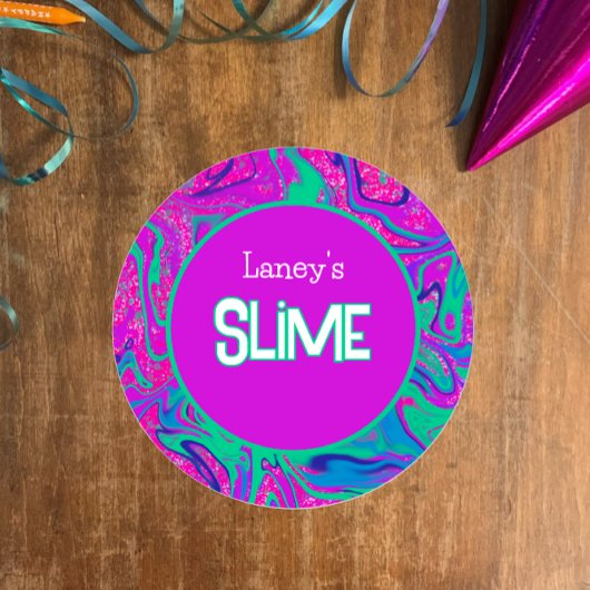 Aangepast slijm etiket, Cool groovy slijm feestje Ronde Sticker