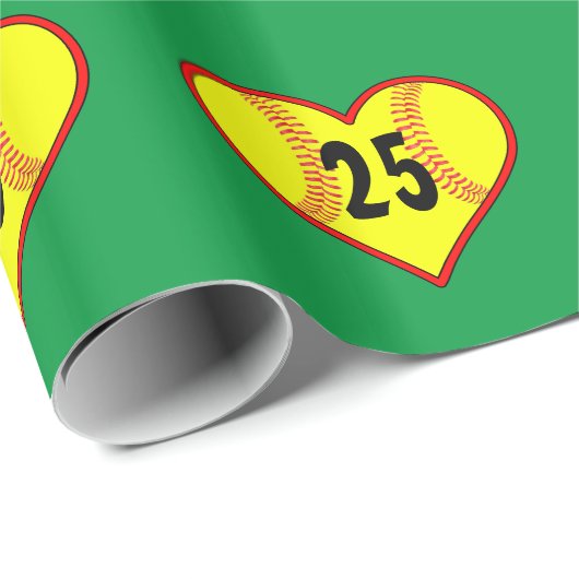Aangepast sms-kerstpapier voor softball Heart Cadeaupapier (Rol Hoek)