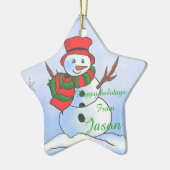 Aangepast sneeuwblauw man op blauwe achtergrond en keramisch ornament (Links)