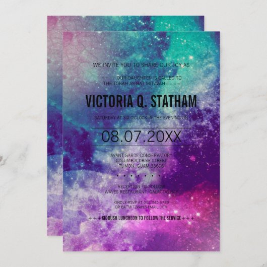 Aangepast snellen galaxy Bat Mitzvah Party nodigt Kaart (Voorkant / Achterkant)