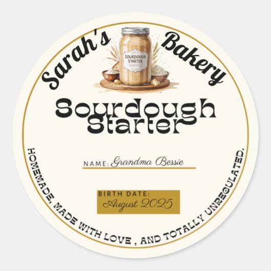 Aangepast Sourdough Start Klein Zakelijk Etiket (Voorkant)