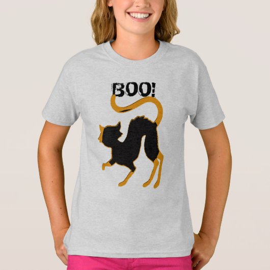 Aangepast spektakel zwarte kat Boo Halloween Shirt (Voorkant)
