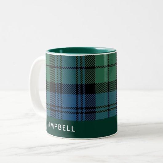 Aangepast spelplan Campbell Rustic Tartan Tweekleurige Koffiemok (Voorkant links)