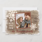 Aangepast spinvlokken en houten planken voor hout feestdagenkaart (Voorkant)