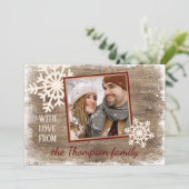 Aangepast spinvlokken en houten planken voor hout feestdagenkaart (Staand voorkant)