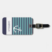 Aangepast standaard Aqua Turquoise Striped Pattern Bagagelabel (Voorkant horizontaal)