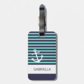 Aangepast standaard Aqua Turquoise Striped Pattern Bagagelabel (Achterkant verticaal)