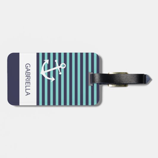 Aangepast standaard Aqua Turquoise Striped Pattern Bagagelabel (Achterkant horizontaal)