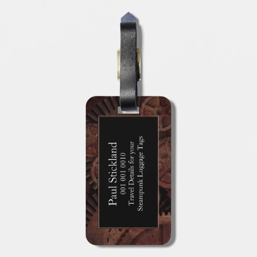 Aangepast Steampunk-tandwieltje en goudluxemMonogr Bagagelabel (Achterkant verticaal)