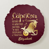 Aangepast sterrenbeeld Steenbok Goud Maroon Luxe Rond Kussen (Voorkant)