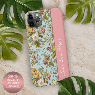 Aangepast stijlvol chic roze roos bloem kunstpatro iPhone 16 pro max hoesje