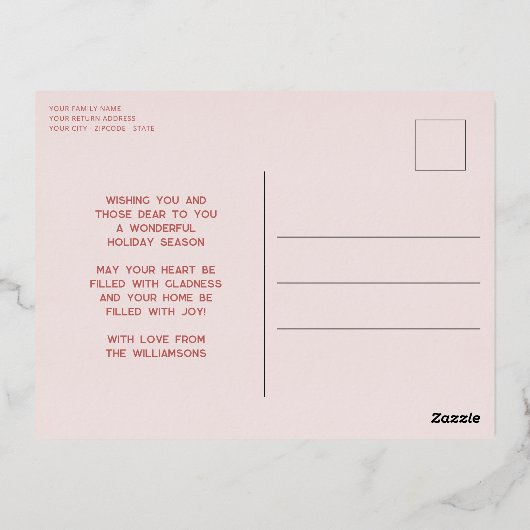 Aangepast, stijlvol, lichtroze, minimalistisch Roo Folie Feestdagen Briefkaart (Achterkant)