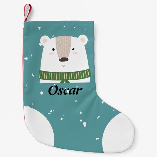 Aangepast stijlvol modern polair beer in sneeuwbla kleine kerstsok (Voorkant)