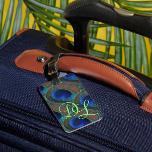 Aangepast, stijlvol  Peacock Feather Pattern Bagagelabel