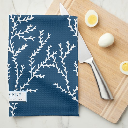 Aangepast, stijlvol Seaweed Pattern Blauwgroen Bla Theedoek (Quarter Fold)