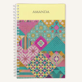 Aangepast stofpatroon Kleurrijk Exotisch naaien Notitieboek (Voorkant)