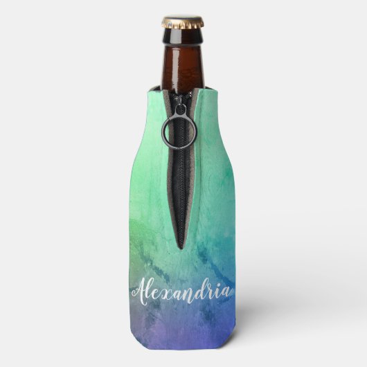 Aangepast strand Aqua Blue Ombre Flesjeskoeler (Fles Achterkant)