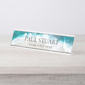 Aangepast strand Elegant Professioneel Modern Blau Bureau Naambordje (Voorkant)