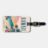 Aangepast strand nostalgie VS Hawaïi Honolulu surf Bagagelabel (Voorkant horizontaal)