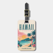 Aangepast strand nostalgie VS Hawaïi Honolulu surf Bagagelabel (Voorkant verticaal)