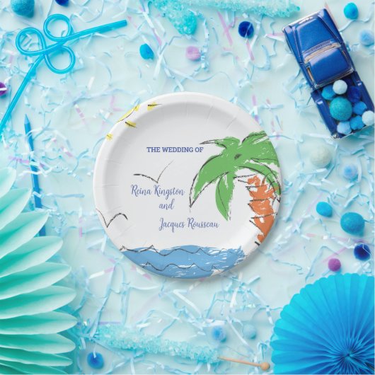 Aangepast strand voor schatten met palmboom papieren bordje (Feest)