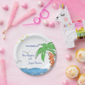 Aangepast strand voor schatten met palmboom papieren bordje (Feest)