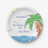 Aangepast strand voor schatten met palmboom papieren bordje (Voorkant)